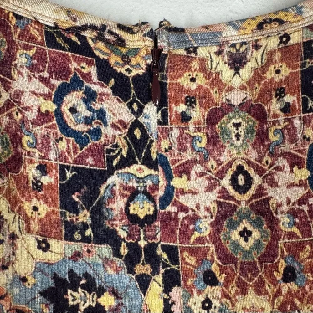 Peruvian Connection Fit And Flare Patterened Dress Patchwork Boho Women’s 12